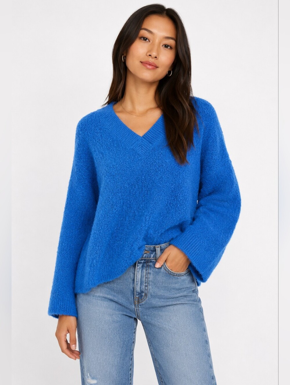Anthropologie Clayton Blue Alpaca Blend V-Neck Sweater S